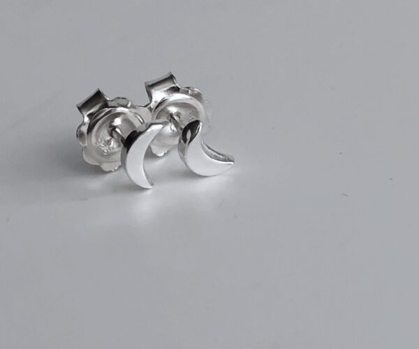Silver "Crescent Moon" Stud Earrings - Image 4